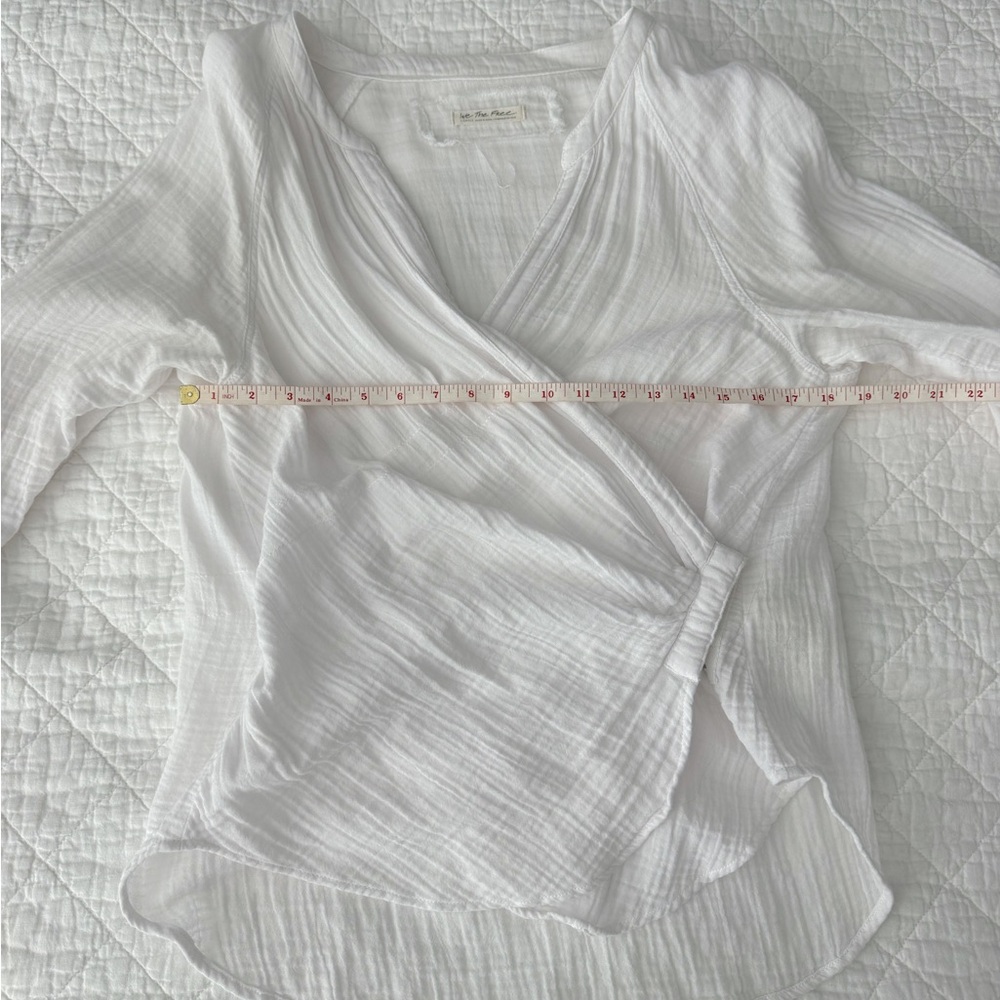 We The Free White Wrap Ribbed 100% Cotton Blouse - Picture 6 of 9